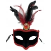 Red Feathered Black Suede Coated Party Mask