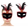 Red Feathered Black Suede Coated Party Mask