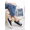 KN103 - Siyah Keten 5 cm Boy Uzatan Sneaker İnce Taban Bt Kısa Siyah