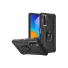 Durukar®  Huawei P Smart 2021 Kılıf Sofya Yüzüklü Silikon Kapak - Siyah