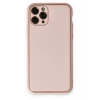 Mey İthalat®  iPhone 11 Pro Max Kılıf Coco Deri Silikon Kapak - Pudra