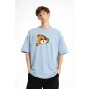 MN - Bear Baskılı Oversize Tişört AÇIK MAVİ