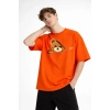 MN - Bear Baskılı Oversize Tişört TURUNCU