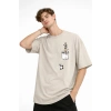 Panda - Baskılı Oversize Tişört BEJ