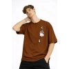 Panda - Baskılı Oversize Tişört KAHVE