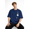 Panda - Baskılı Oversize Tişört LACIVERT
