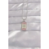 Pembe Mineli Tarot Kolye Çelik Gümüş Renk 1 Adet