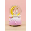 Pilli Işıklı Müzikli Kar Küresi–Hilal Ay Figürlü Romantik Masaüstü Biblo, LED Aydınlatmalı Dekoratif Hediyelik Kar Küresi