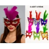Colorful Party Mask Set of 6 | Feathered Cardboard Mask Set (Elastic) (5365)