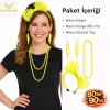 Retro Neon Sarı Parti Seti Kolye Küpe Taç