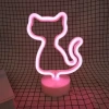 Sevimli Neon Kedi Masa Lambası Pembe Işık 1 Adet