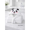 Sevimli Panda Nakışlı Beyaz Pamuklu Kapşonlu Çocuk Bornozu