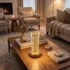Silindirik Kristal Nokta Model LED Masa Lambası – Gold Tabanlı, Dokunmatik, 3 Renk Işık Modlu, Şarjlı Modern Dekoratif Gece Lambası (5365)