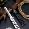 Black Foldable Stainless Steel Butterfly Knife Comb Beard Mustache Brush Comb for Professional Haircut (5365)