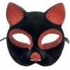 Black Red Glittery Suede Cat Mask