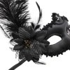 Black Matte Color Side Feathered Rose Venetian Party Ball Mask 16x22 (5365)