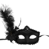 Black Matte Color Side Feathered Rose Venetian Party Ball Mask 16x22 (5365)