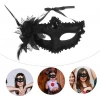 Black Matte Color Side Feathered Rose Venetian Party Ball Mask 16x22 (5365)