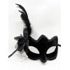 Black Color Side Feathered White Pearl Suede Coated A Quality Luxury Party Mask 20x23 cm (5365)