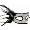 Black Color Side Feathered Sequin Embroidered Party Mask 23x12 cm (5365)