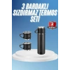 Siyah Renkli Paslanmaz Çelik Termos Seti 3 Bardaklı