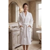 Unisex Şal Yaka Banyo Bornozu %100 Pamuk Beyaz Yetişkin Kadın Erkek