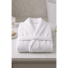 Unisex Şal Yaka Banyo Bornozu %100 Pamuk Beyaz Yetişkin Kadın Erkek