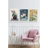 Vazodaki Çiçekler Üçlü Ahşap Çerçeveli Tablo 23 x 30