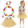 Yetişkin Çocuk Hawaii Parti Seti - 40 cm Naturel Etek + Çiçek Aksesuarlar (5 Parça) (5365)