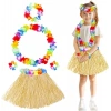 Yetişkin Çocuk Hawaii Parti Seti - 40 cm Naturel Etek + Çiçek Aksesuarlar (5 Parça) (5365)