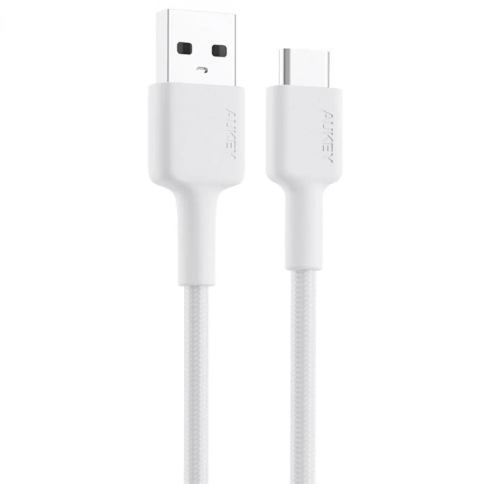 AUKEY CB-CD30-WH NAYLON ÖRGÜLÜ USB-A TYPE-C ŞARJ KABLOSU 0.9MT