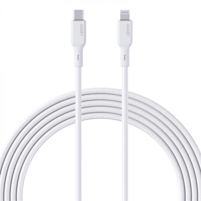 AUKEY CB-NCL1-WH NAYLON ÖRGÜLÜ 3A 480MBPS TYPE-C LIGHTNING KABLOSU 1.8MT