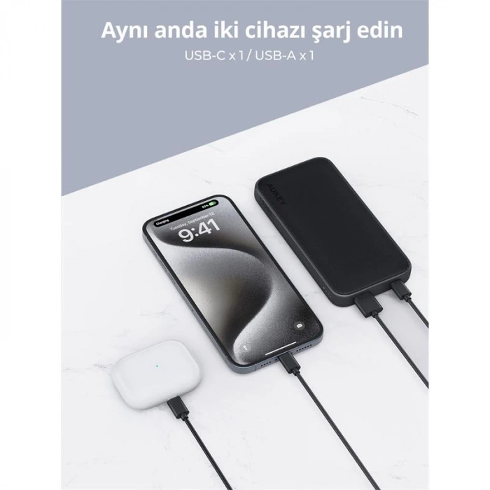 AUKEY PB-Y46-GY 15W 10000 MAH POWERBANK HIZLI ŞARJ