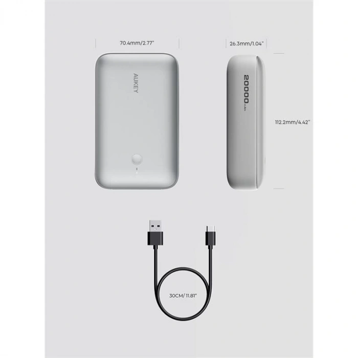 AUKEY PB-Y57-WH 22.5W 20000 MAH PD QC3.0 TYPE-C USB-A POWERBANK
