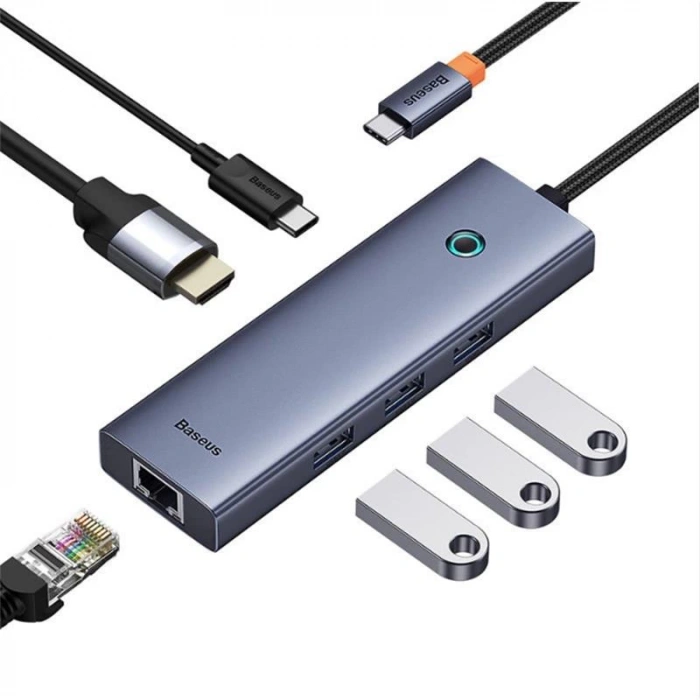 BASEUS ULTRA JOY 6IN1 MULTI GRI TYPE-C HUB GİRİŞ:TYPE-C ÇIKIŞ:USB X3, TYPE-C X1, HDMI X1,ETH RJ45 X1 B00052807813-00