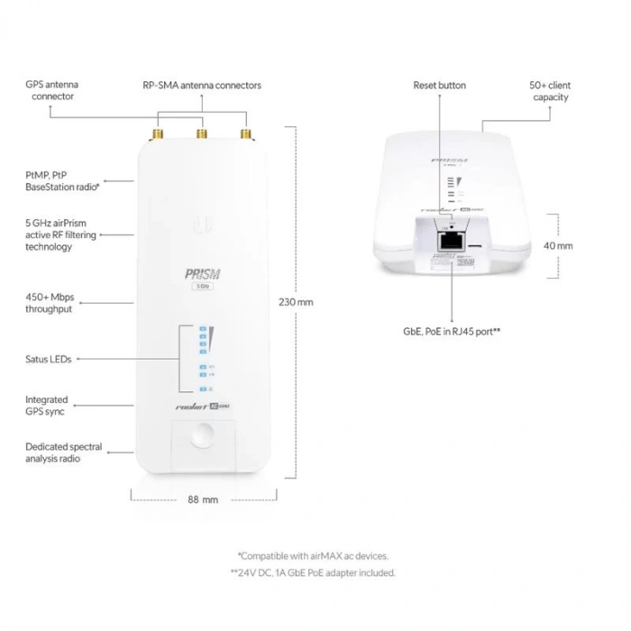 UBNT RP-5AC-GEN2 ROCKET PRISM 5AC 5GHZ 500MBPS PTP/PTMP DIŞ ORTAM ACCESS POINT