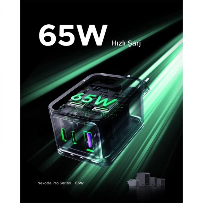 Ugreen Nexode Pro 65w Gan Hızlı Şarj Cihazı Type-c Qc Pd 2xusb-c 1xusb-a Uzay Grisi 25871