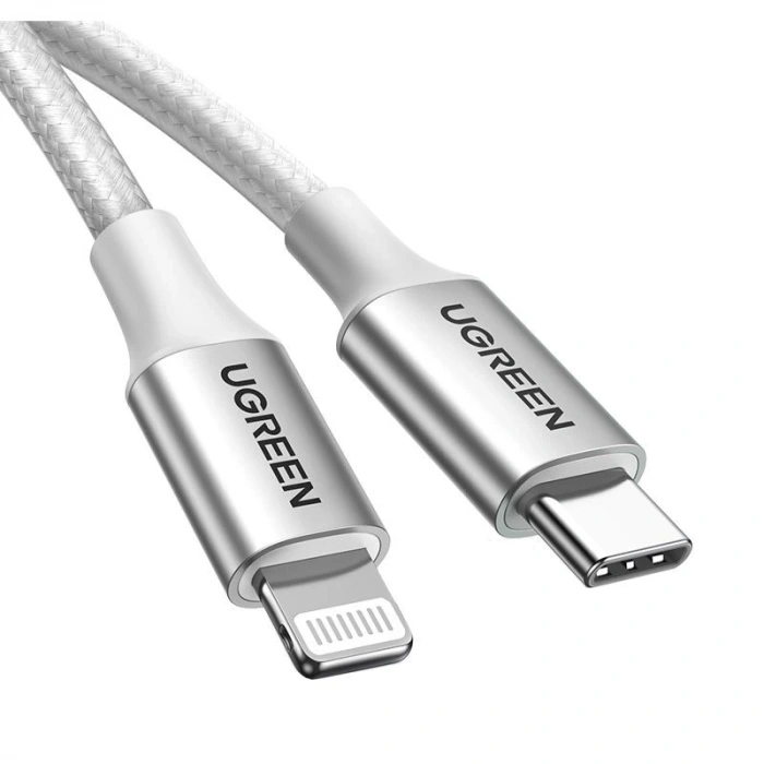 UGREEN TYPE-C TO LIGHTNING 3A PD MFİ SERTİFİKALI ÖRGÜLÜ HIZLI ŞARJ KABLOSU 2 METRE GÜMÜŞ 70525