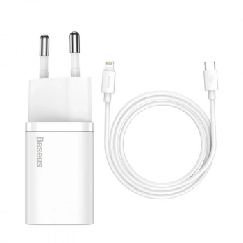 BASEUS SUPER SI TZ 20W TYPE-C DUVAR SARJI VE LIGHTNING TO TYPE-C KABLO SETLİ BEYAZ TZCCSUP-B02