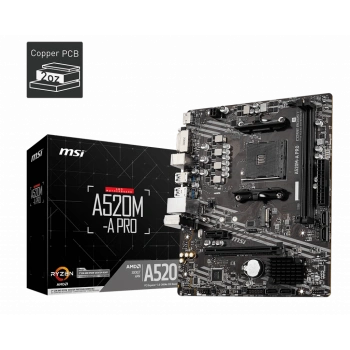 MSI A520M-A PRO DDR4 3200MHZ 1XHDMI 1XDVI 1XM.2 USB 3.2 MATX AM4 (AMD AM4 5000/4000 /3000 SERİSİ İLE UYUMLU)