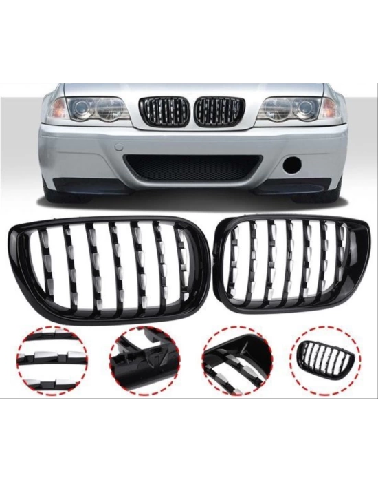 BMW 3 Serisi E46 2002-2004 Uyumlu Diamond Panjur - Piano Black Çerçeveli