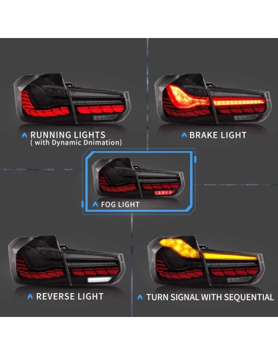 BMW 3 Serisi F30 Uyumlu Dragon GTS LED Stop Set - Smoke (Dinamik Animasyonlu)