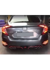 Honda Civic Fc5 2016-2020 Uyumlu 4 Egzoz Difüzör - Kırmızı Şeritli Piano Black