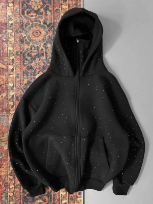 3 İPLİK KUMAŞ MASKELİ HIRKA FULL TAŞ - SİYAH