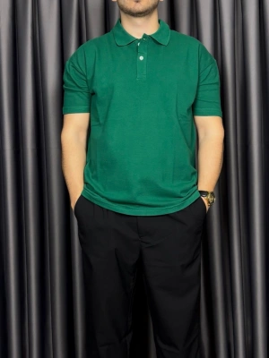 Polo Yaka Kollar Dar Kesim Tshirt - Koyu Yeşil