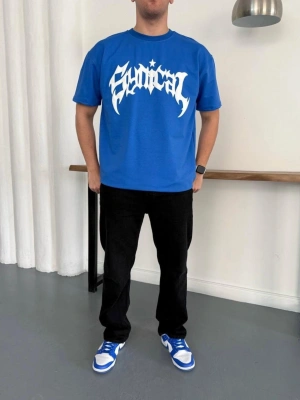 TAŞLI OVERSİZE TSHİRT -MAVİ