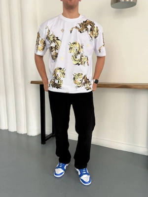 HOLOGRAM BASKI DETAY OVERSİZE TSHİRT - BEYAZ