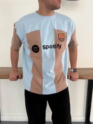 BARÇA NAKIŞ DETAY OVERSİZE TSHİRT -MAVİ