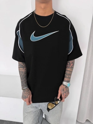 NKE NAKIŞ DETAY OVERSİZE TSHİRT -SİYAH