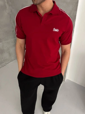 STWD NAKIŞ DETAY POLO YAKA OVERSİZE TSHİRT -KIRMIZI